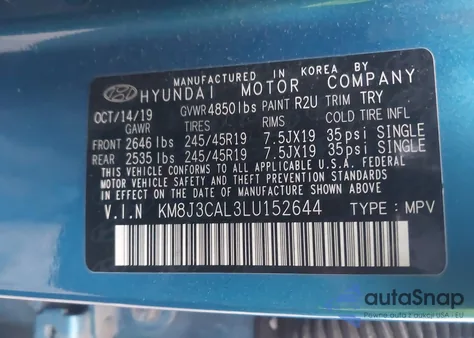 2020 Hyundai Tucson Sport из США, поврежденный, VIN KM8J3CAL3LU152644